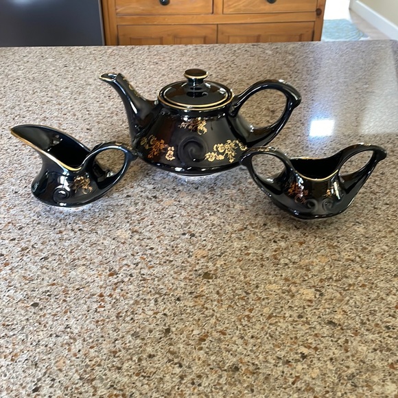 Pearl Other - Vintage Pearl China Co Black/Gold Contemporary Tea Set 22KT Gold Made in the USA